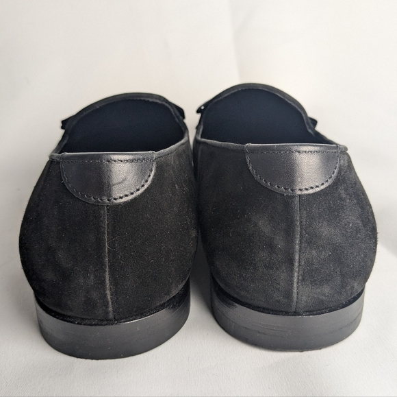 SALVATORE FERRAGAMO Men Loaffer Black Suede Shoes Size 7 Made In Italy With Bow - Picture 5 of 11